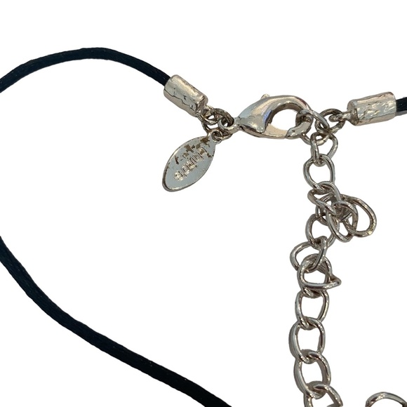 Chico's modernist sculptural silver tone pendant necklace black cord - Picture 3 of 7